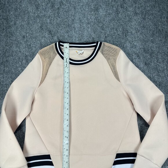 C&C California Womens Pink Mesh Sweatshirt Large Black White Trim Fall Pullover - Picture 5 of 13